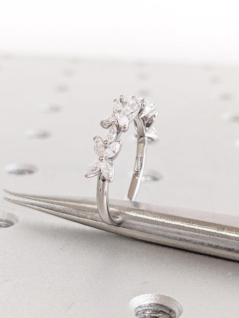 Vintage Floral Ring, White Gold Ring