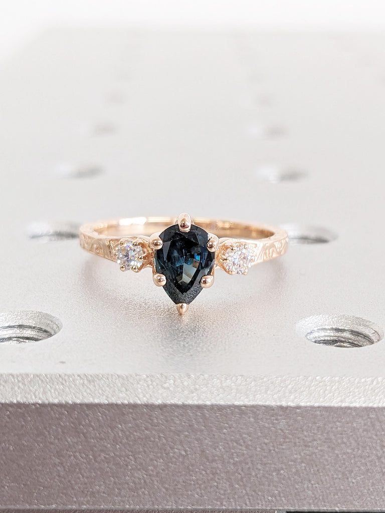 Peacock Sapphire Wedding Ring, Rose Gold Ring
