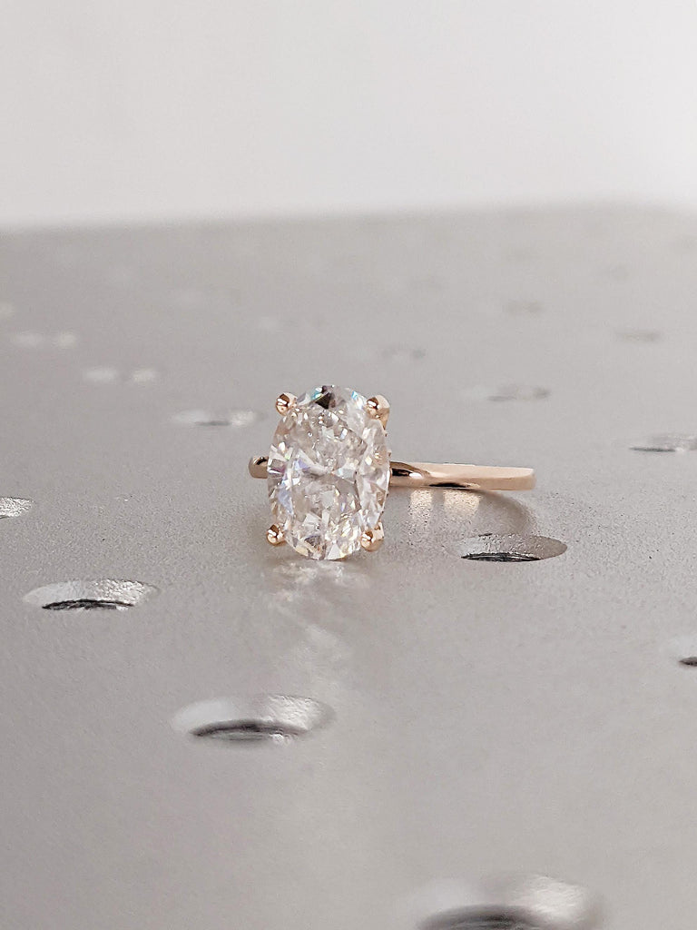 14K Rose Gold Hidden Halo Moissanite Engagement Ring, Classic Oval Cut Solitaire Diamond Ring, Personalized Wedding Ring, Anniversary Gift