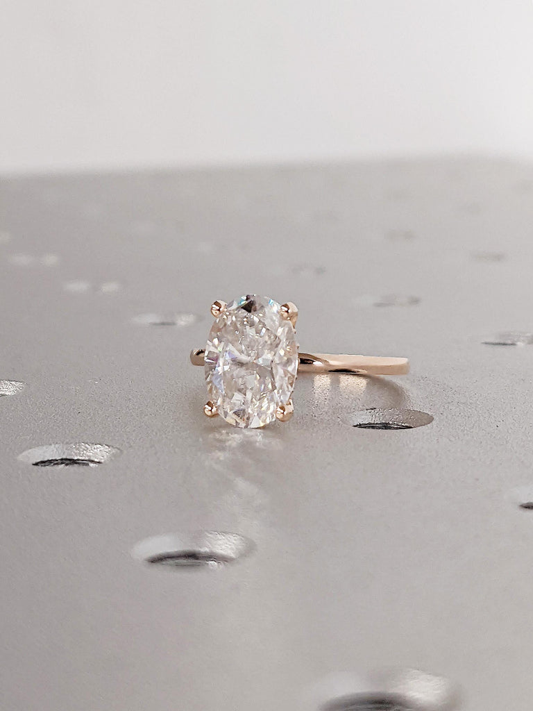 Classic Oval Cut Hidden Halo Moissanite Engagement Ring Diamond Ring, 14K Rose Gold Proposal Ring, Dainty 4 Prongs Ring, Personalized Gift