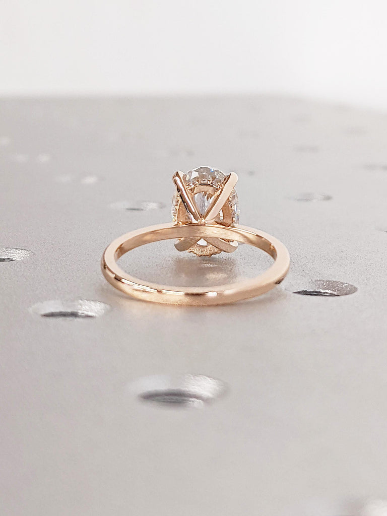 14K Rose Gold Hidden Halo Moissanite Engagement Ring, Classic Oval Cut Solitaire Diamond Ring, Personalized Wedding Ring, Anniversary Gift