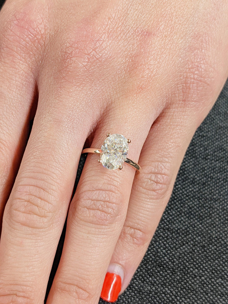 14K Rose Gold Hidden Halo Moissanite Engagement Ring, Classic Oval Cut Solitaire Diamond Ring, Personalized Wedding Ring, Anniversary Gift
