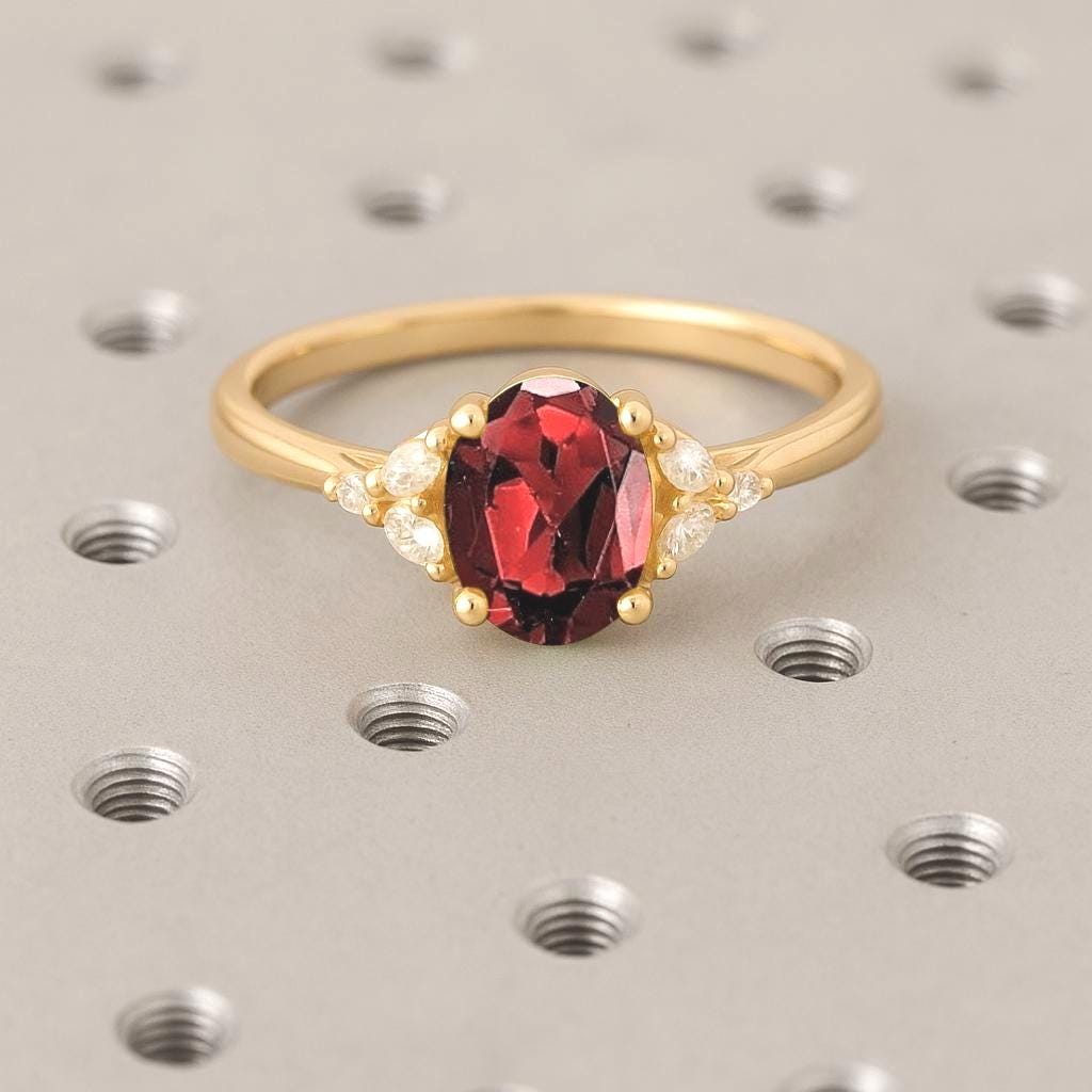 14K Gold Ruby and Diamond Ring | Dainty Ruby Ring | Oval Cut Ruby Ring | Gold Ruby Ring | Solid Gold Ring Gift for Her