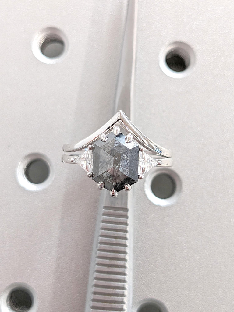 Hexagon cut Engagement Ring | 2 Carat Natural Diamond Unique Proposal Ring | Woman Bridal Ring Set | Solid White Gold Diamond Ring