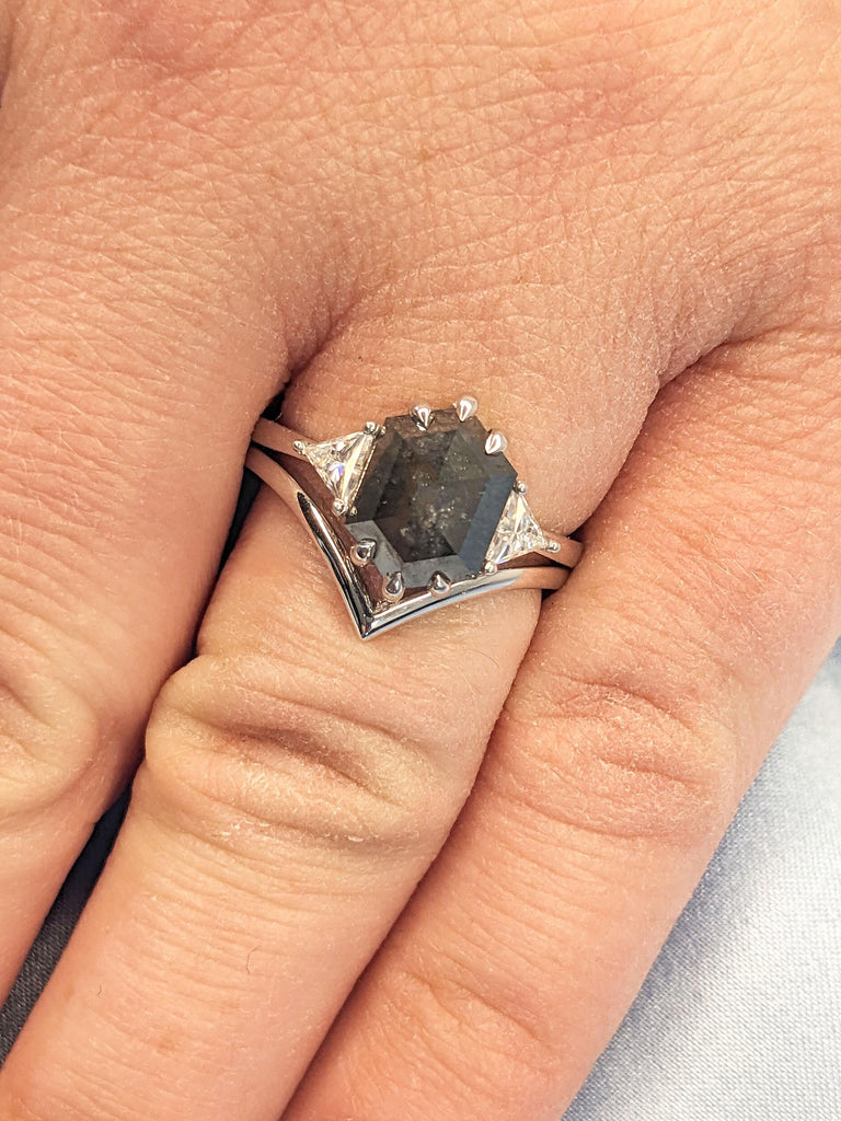 2ct Herkimer Diamond Delicate Engagement Ring | 14k White Gold Curved Wedding Ring | Matching Stacking Ring for Her