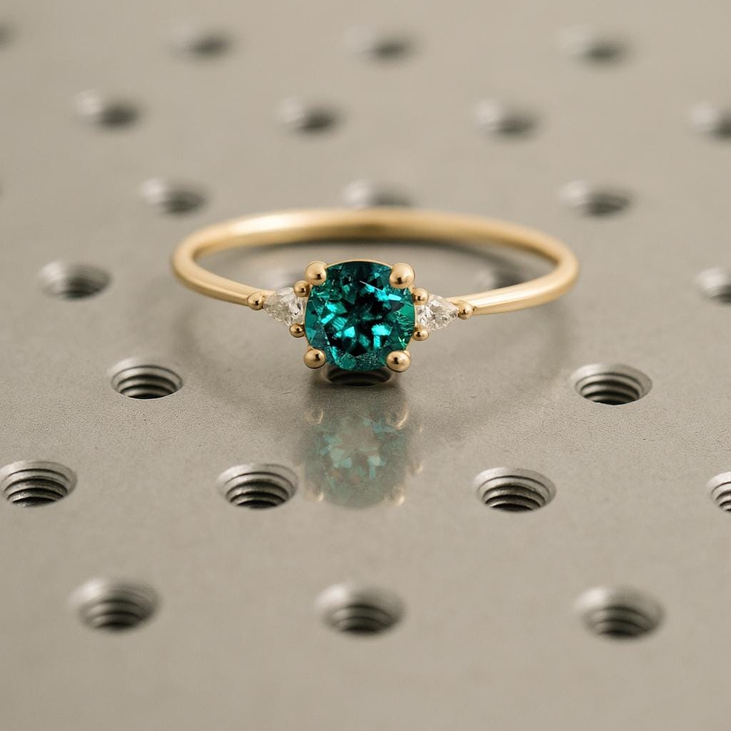 Lab Grown Emerald Ring, 14k Gold Green Gemstone Ring, Dainty Emerald Ring