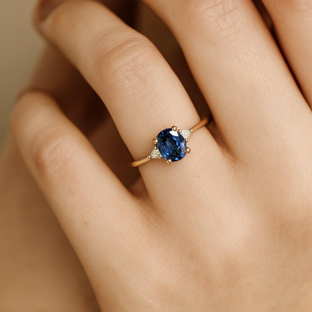 Blue sapphire Ring, Oval Sapphire Engagement Ring, 14k Gold Promise Ring