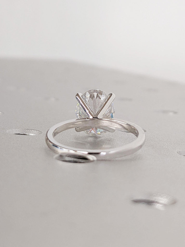 14K White Gold Oval Moissanite Engagement Ring, Minimalist Thin Solitaire Wedding Ring, Traditional Proposal Ring, Anniversary Gift for Her