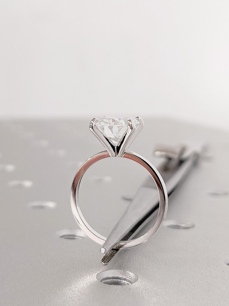 14K White Gold Oval Moissanite Engagement Ring, Minimalist Thin Solitaire Wedding Ring, Traditional Proposal Ring, Anniversary Gift for Her