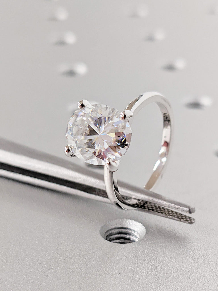 14K White Gold Oval Moissanite Engagement Ring, Minimalist Thin Solitaire Wedding Ring, Traditional Proposal Ring, Anniversary Gift for Her