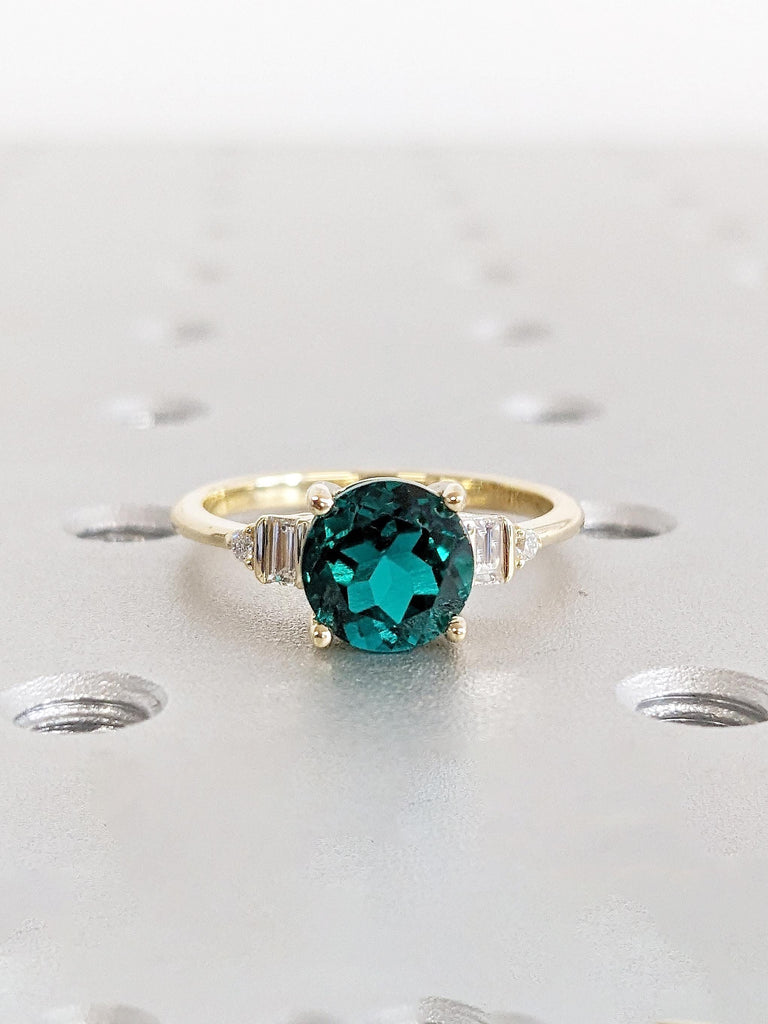 Round Emerald Engagement Ring, Unique Lab Emerald Ring, Dainty 14k Solid Gold Ring, Vintage Emerald Ring, Statement Ring, Emerald Jewelry image #9