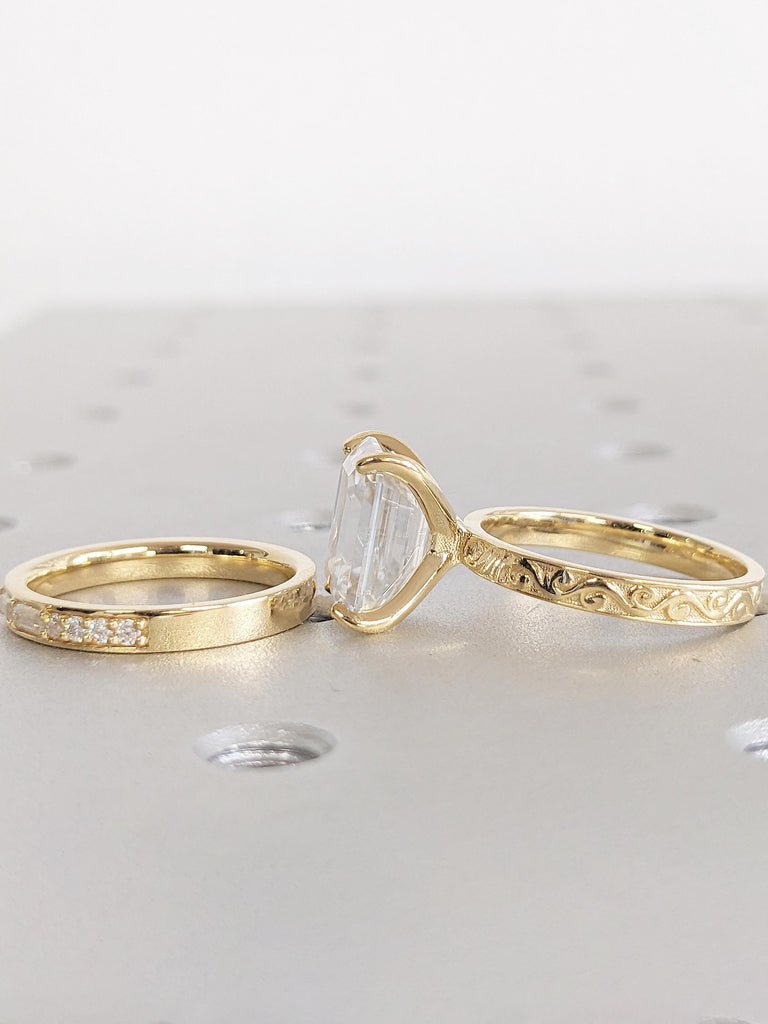 Vintage Lab Diamond Promise Ring, 18k Solid Gold Ring Set, Filigree Lab Grown Diamond Ring, Stacking Ring for Women, Art Deco Statement Ring image #5