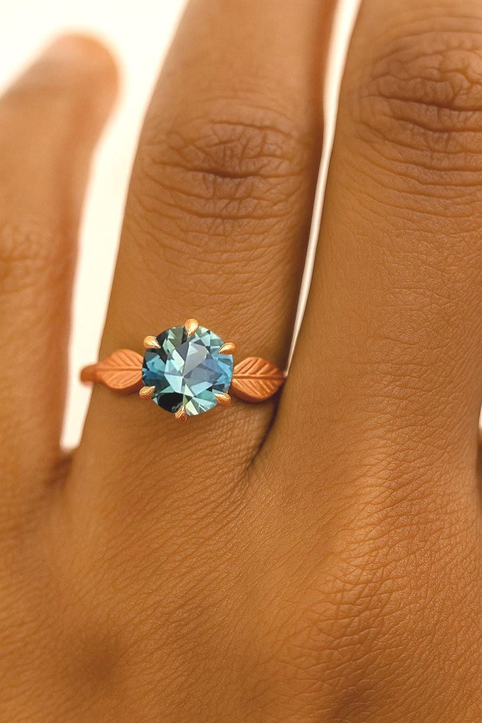 14k Rose Gold Blue Green Sapphire Ring | Gemstone Engagement Ring | Natural Sapphire Round cut | Wedding Anniversary Ring Gift for Wife