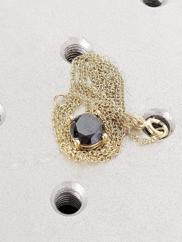 Salt & Pepper Diamond Necklace, 14k Solid Yellow Gold Diamond Necklace, Dainty Bridal Solitaire Necklace, Cosmic Necklace, Vintage Pendant