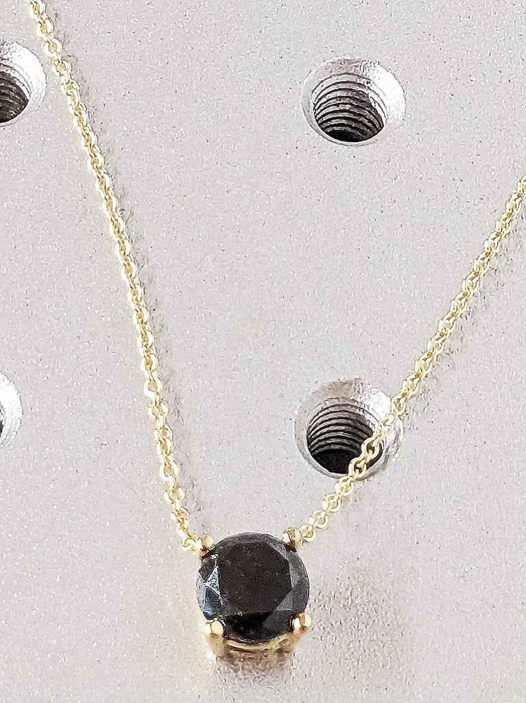 Salt & Pepper Diamond Necklace, 14k Solid Yellow Gold Diamond Necklace, Dainty Bridal Solitaire Necklace, Cosmic Necklace, Vintage Pendant