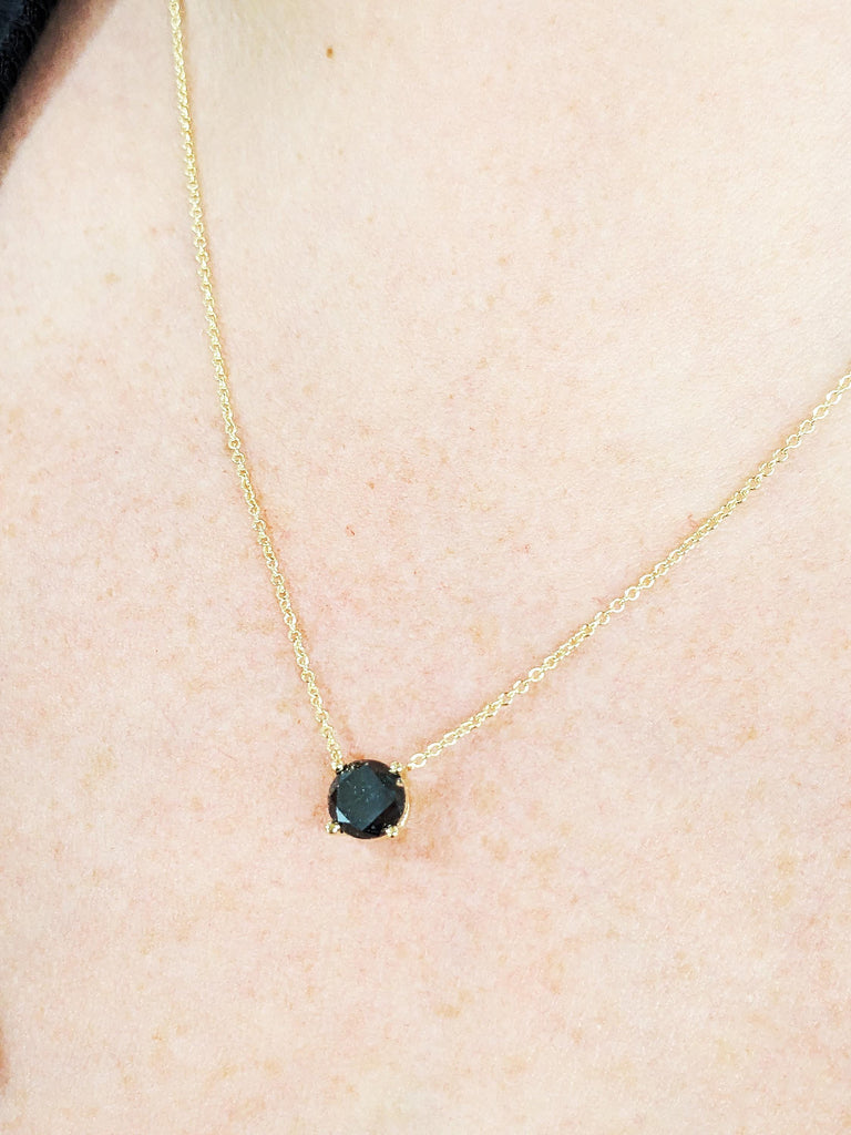 Salt & Pepper Diamond Necklace, 14k Solid Yellow Gold Diamond Necklace, Dainty Bridal Solitaire Necklace, Cosmic Necklace, Vintage Pendant