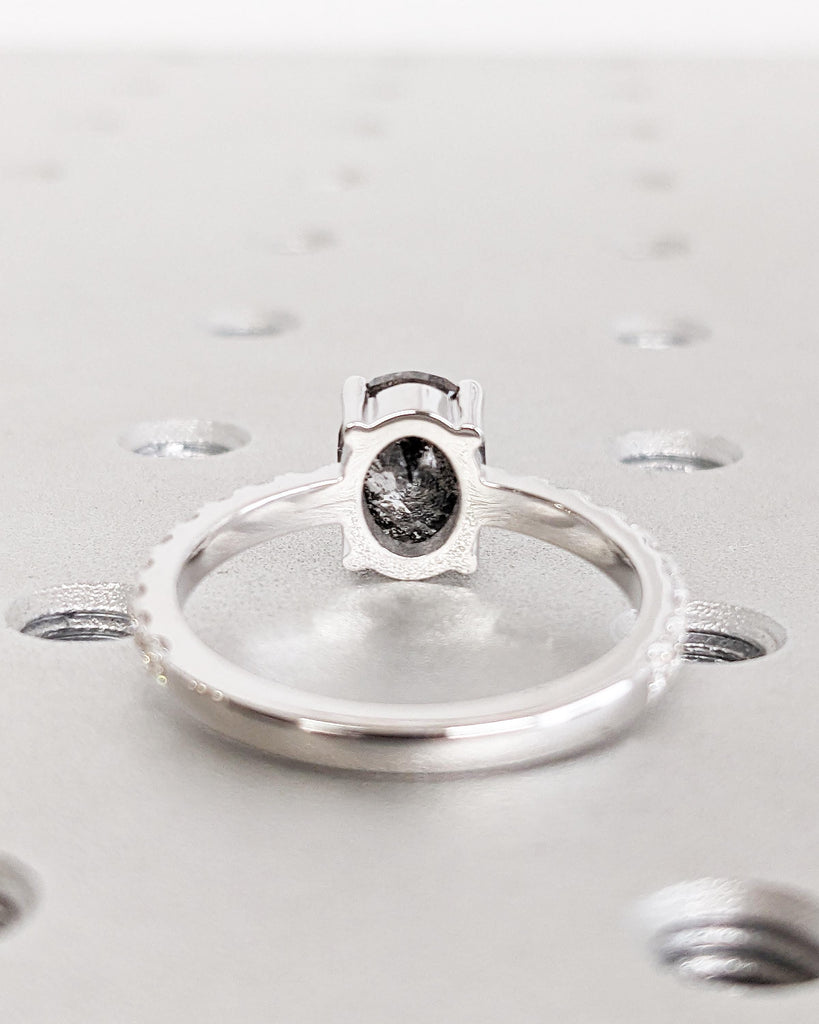 Salt and Pepper Diamond Engagement Ring, Oval Salt and Pepper Diamond Ring, Unique Engagement Ring, 14K 18K White Gold Diamond Ring for Her