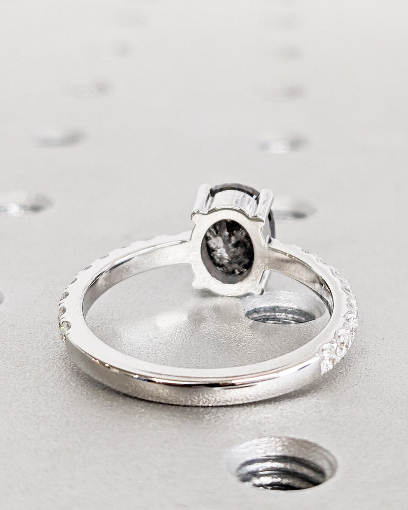 Salt and Pepper Diamond Engagement Ring, Oval Salt and Pepper Diamond Ring, Unique Engagement Ring, 14K 18K White Gold Diamond Ring for Her