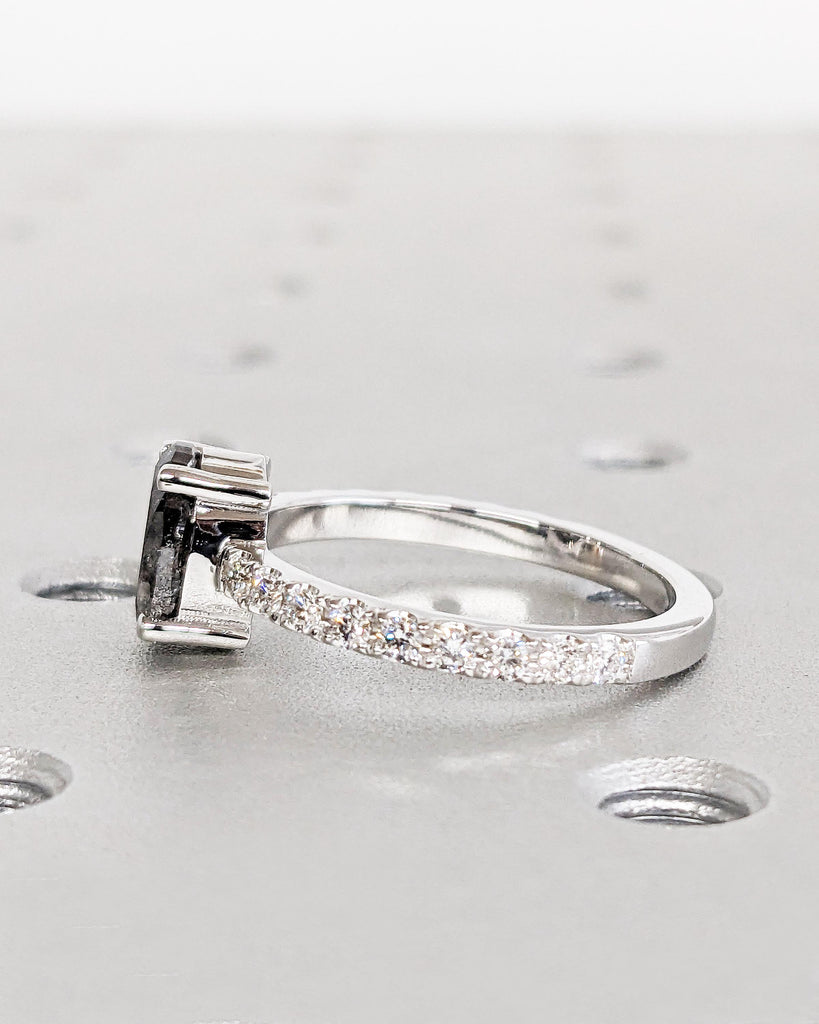 Salt and Pepper Diamond Engagement Ring, Oval Salt and Pepper Diamond Ring, Unique Engagement Ring, 14K 18K White Gold Diamond Ring for Her