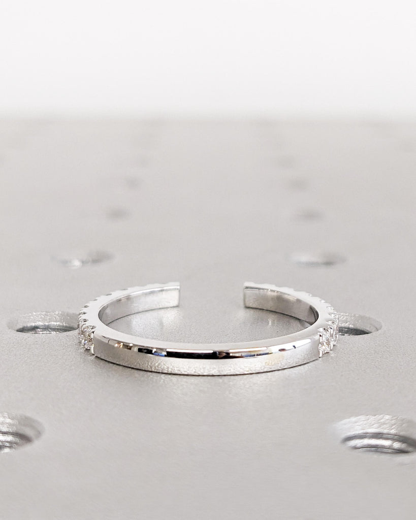Diamond Wedding Band, 18K White Gold Ring, Open Gap Wedding Band, Diamond Cuff Ring, Stacking Ring Stackable Band Matching Band, Bridal Gift