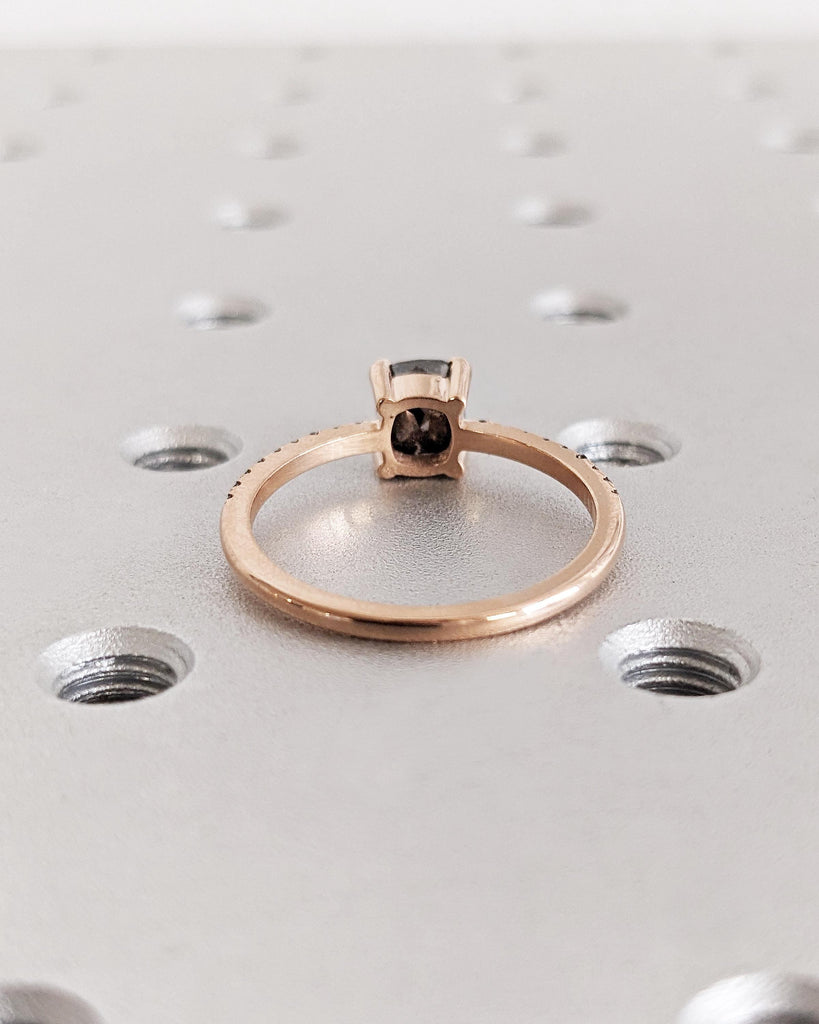 Art Deco 1920's Raw Salt and Pepper Diamond Ring | Cushion Diamond Ring | Unique Engagement Bridal | Black, Gray 14k Yellow, Rose White Gold