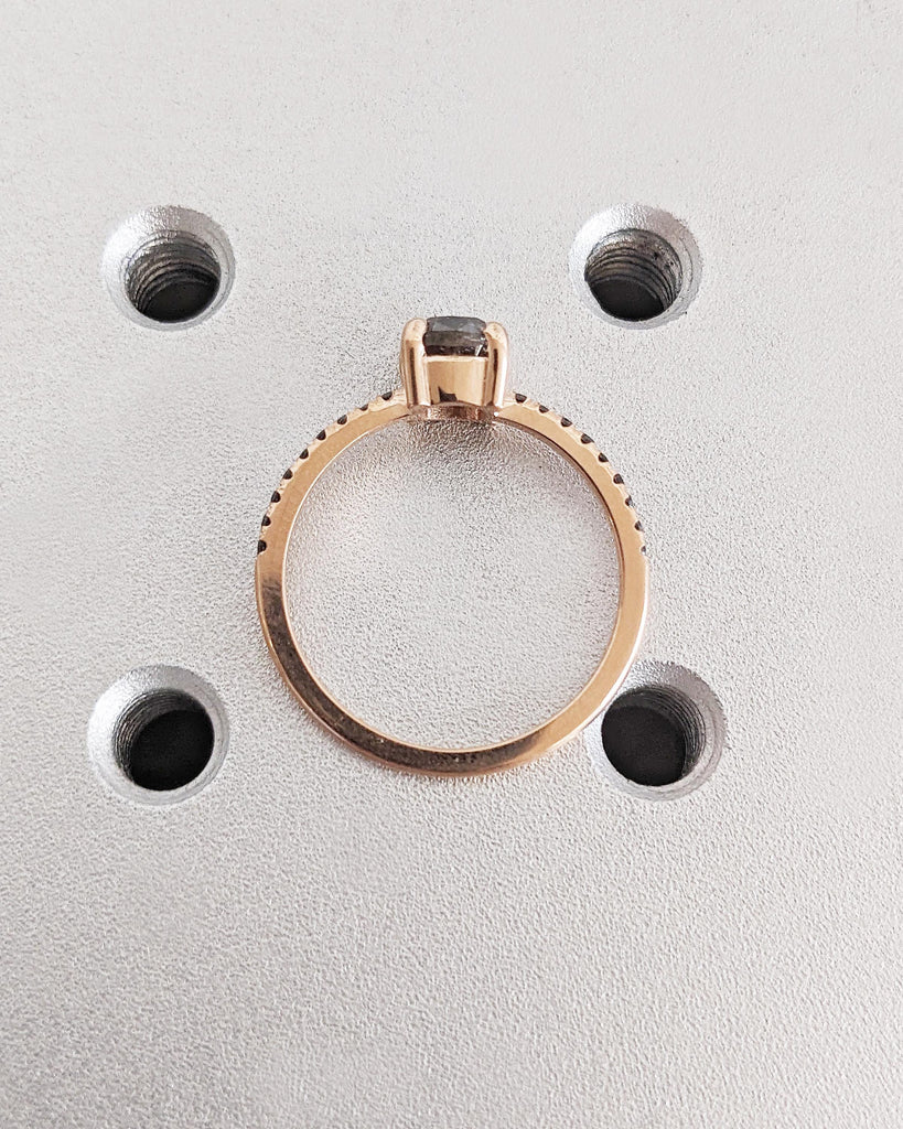 Art Deco 1920's Raw Salt and Pepper Diamond Ring | Cushion Diamond Ring | Unique Engagement Bridal | Black, Gray 14k Yellow, Rose White Gold