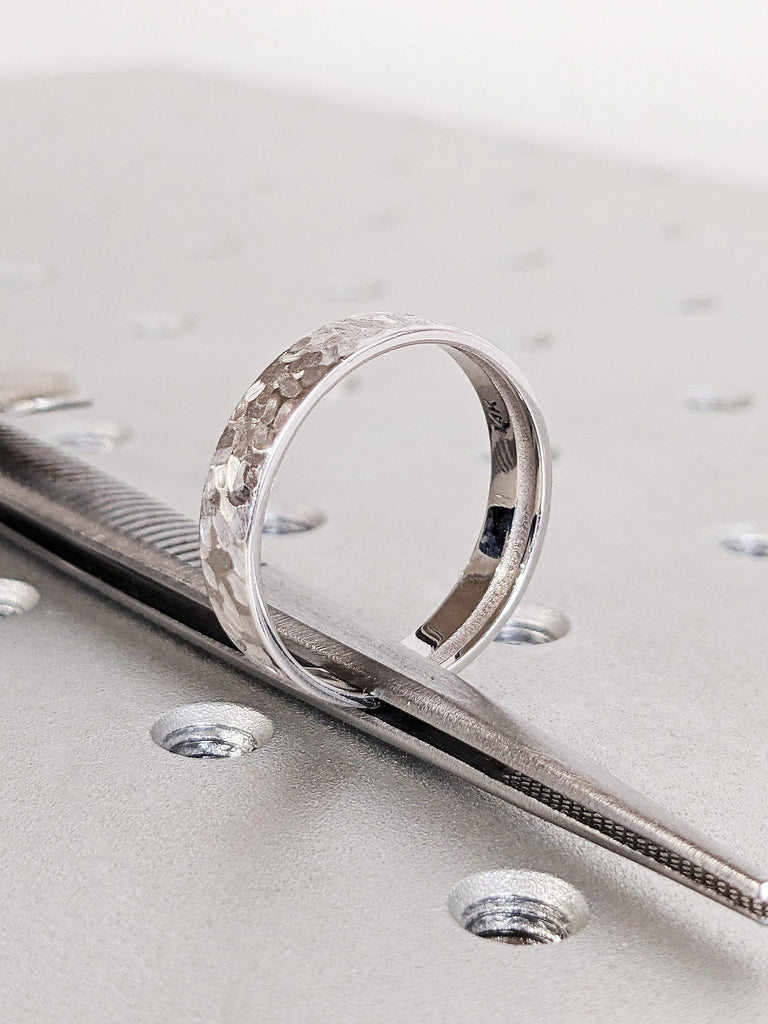 Men Hammered Finished Wedding Band, 14K Solid White Gold Rustic Textured finished Ring, Timeless Men's Engagement Ring, Modern Everyday Ring