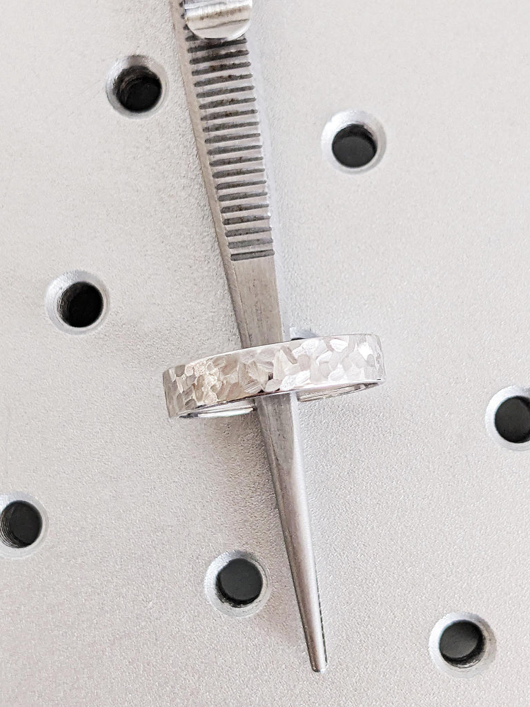 Men Hammered Finished Wedding Band, 14K Solid White Gold Rustic Textured finished Ring, Timeless Men's Engagement Ring, Modern Everyday Ring