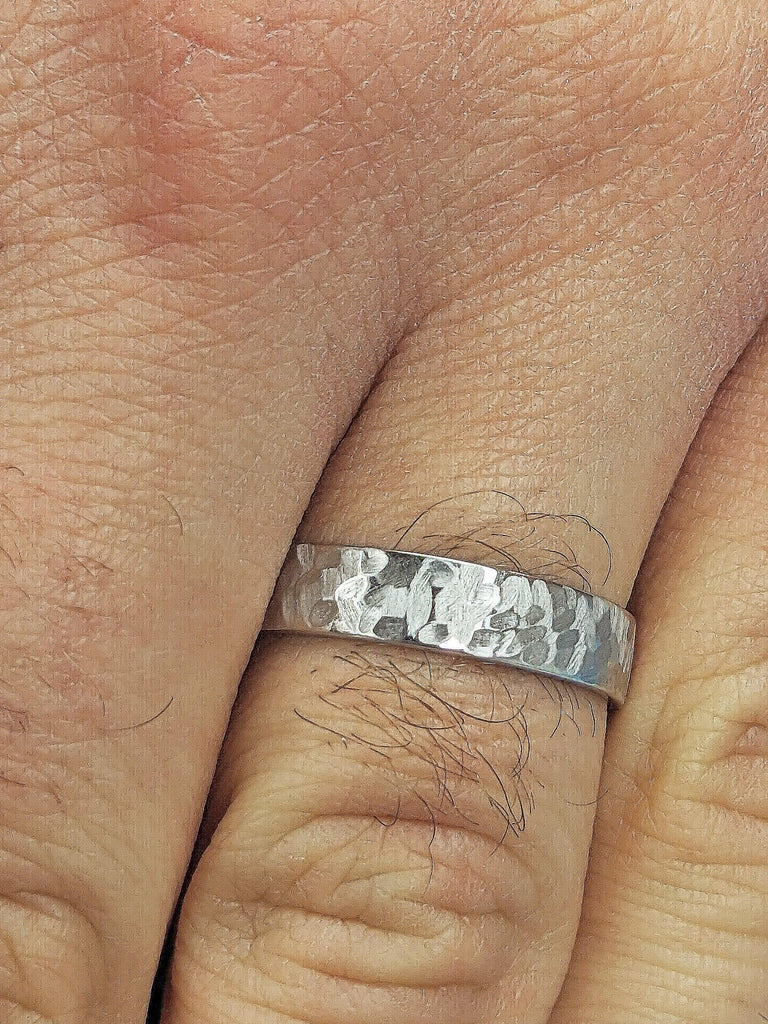 Men Hammered Finished Wedding Band, 14K Solid White Gold Rustic Textured finished Ring, Timeless Men's Engagement Ring, Modern Everyday Ring