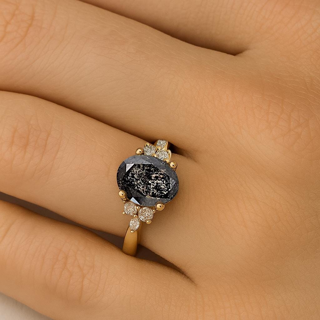 Art Deco Solid Gold Ring, Wedding Ring, Diamond Cluster Ring