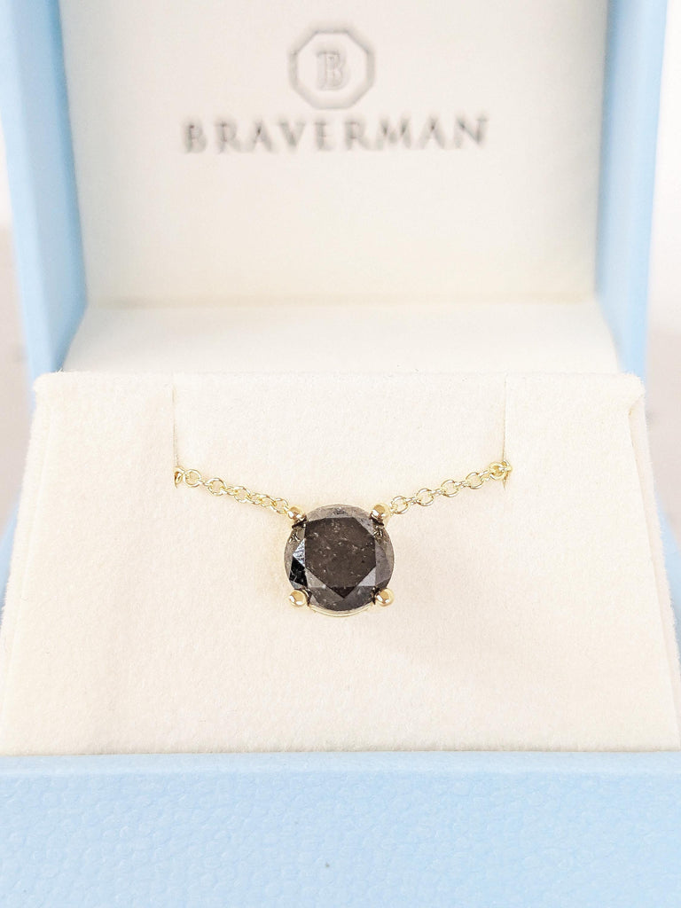 14K Yellow Gold Salt And Pepper Diamond Necklace, Classic Round Salt & Pepper Diamond Necklace, Minimalist Galaxy Necklace, Anniversary Gift