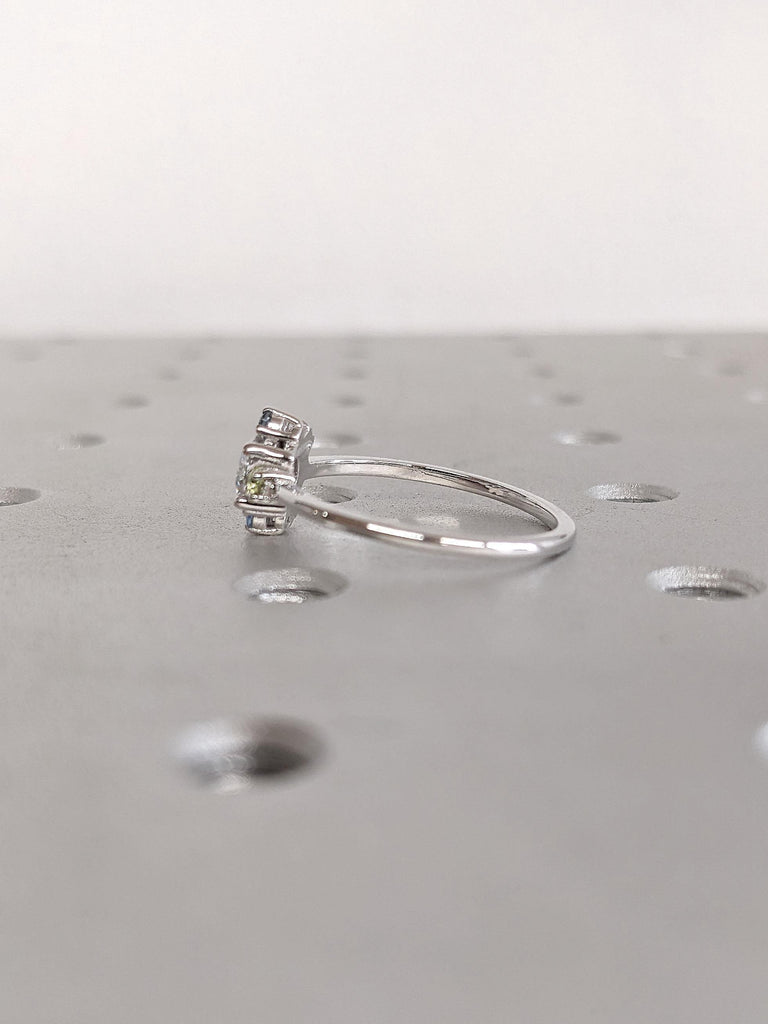 14k 18k White Gold Rings for Women | Gemstone Engagement Ring | Round cut VVS Moissanite Unique Halo Ring | Whimsical Art Deco Wedding Ring