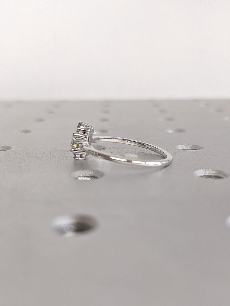 Unique Moissanite Engagement Ring | 14K White Gold Ring | Halo Wedding Ring for Women | Moissanite Bridal Ring | Asymmetrical Gemstone Ring