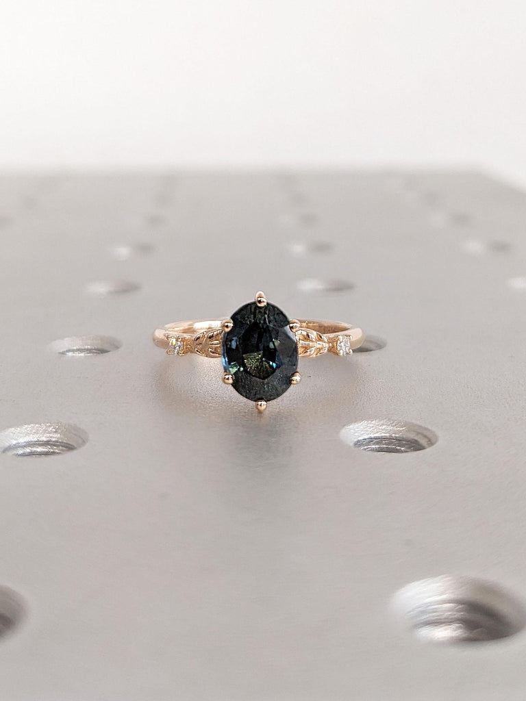 1ct Natural Teal Sapphire Oval cut Engagement Ring | 18k Rose Gold Nature Inspired Promise Ring | Delicate Engagement Ring