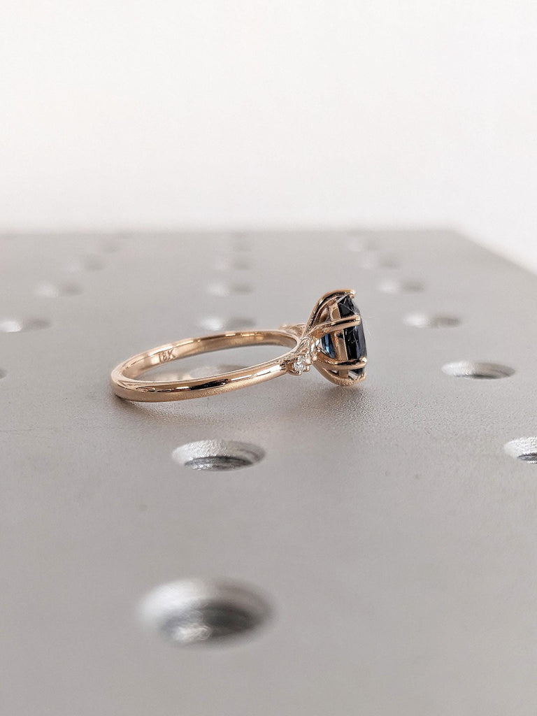 Solid Gold Prong Set Ring | Oval cut Sapphire Ring | Sapphire and Diamond Engagement Ring for Her