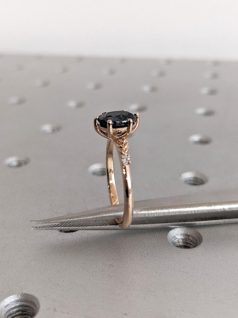 Unique Leaf Ring | Dainty Sapphire Wedding Ring | Rustic Engagement Ring | 18k Thin Rose Gold Rings for Women