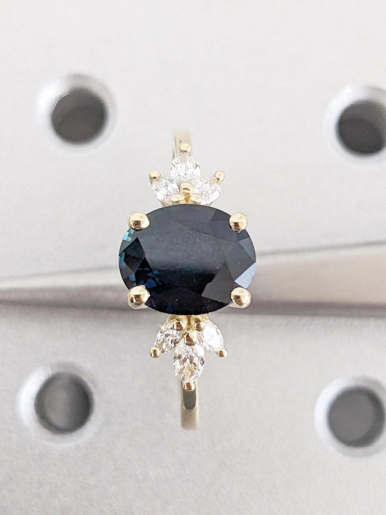 2ct Teal Sapphire Ring, Floral Ring