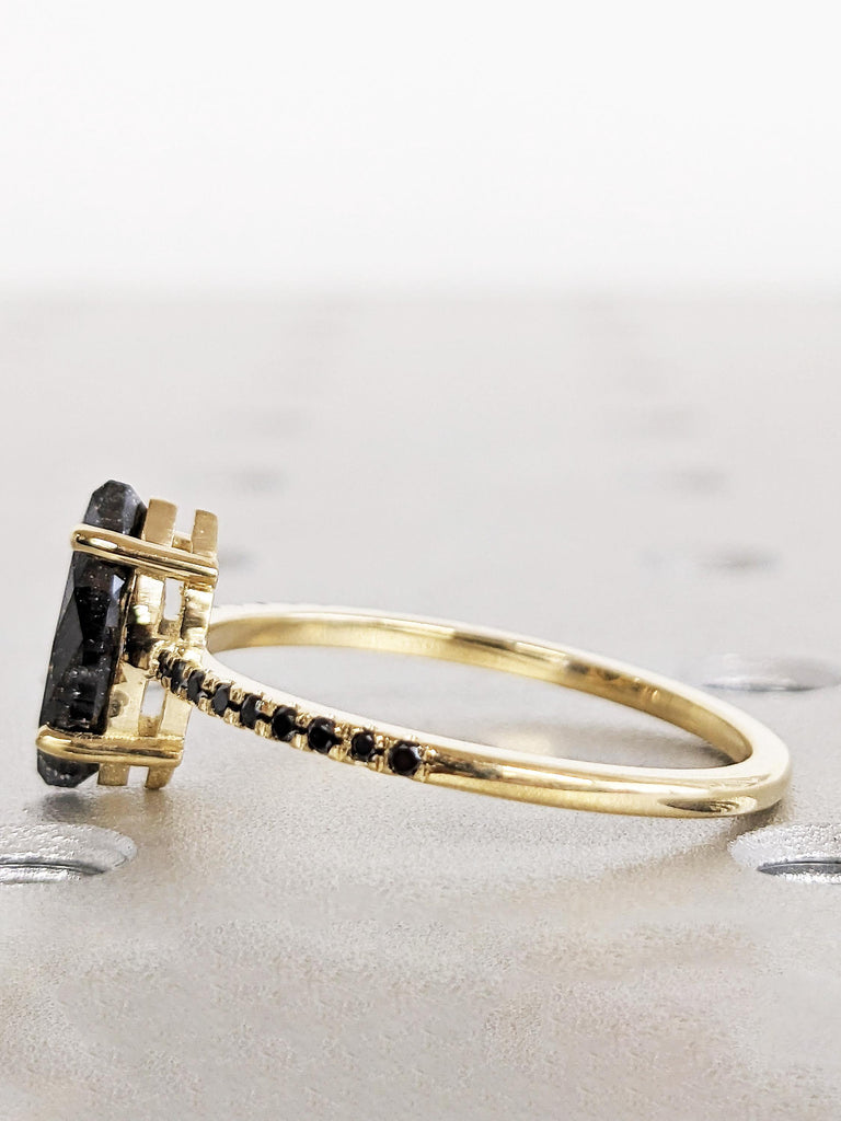 Marquise Cut Salt And Pepper Diamond Engagement Ring, Bold 14K Raw Diamond Wedding Ring, Goth Bridal Ring, Galaxy Salt & Pepper Promise Ring