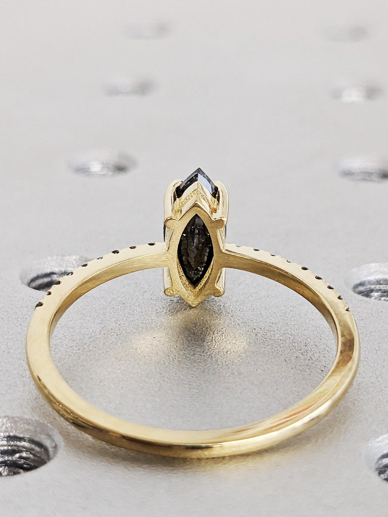 Marquise Cut Salt And Pepper Diamond Engagement Ring, Bold 14K Raw Diamond Wedding Ring, Goth Bridal Ring, Galaxy Salt & Pepper Promise Ring