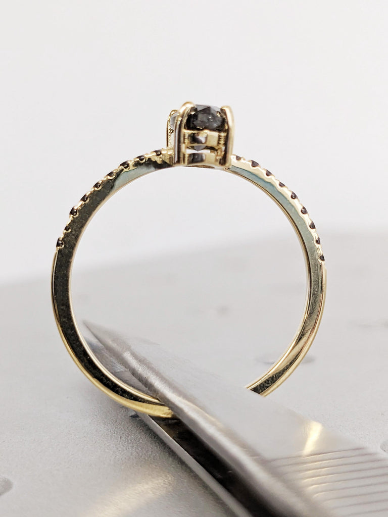 Marquise Cut Salt And Pepper Diamond Engagement Ring, Bold 14K Raw Diamond Wedding Ring, Goth Bridal Ring, Galaxy Salt & Pepper Promise Ring