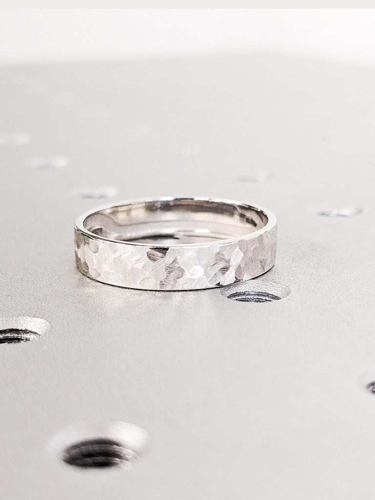 14K Solid White Gold Men Hammered Finished Engagement Ring, Vintage Textured finished Ring, Minimalist Men Wedding Ring, Anniversary Gift