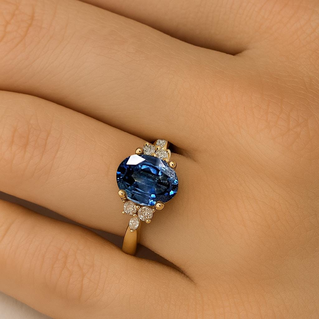 Oval Sapphire Ring in 14k Yellow Gold, September Birthstone, Anniversary Ring, Gemstone Ring