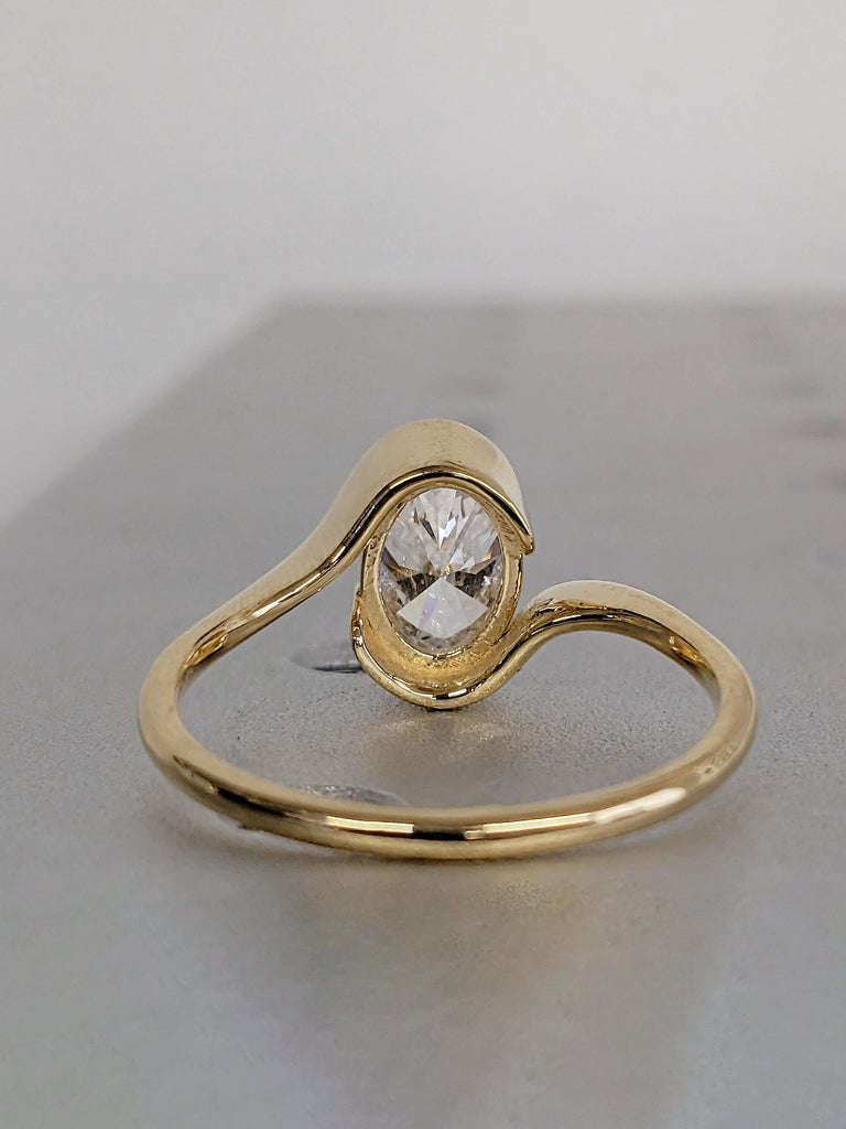 Oval Moissanite Engagement Ring, Dainty 18k Yellow Gold Bypass Ring, Bezel Set Moissanite Ring, Moissanite Jewelry, Birthday Gift for Her