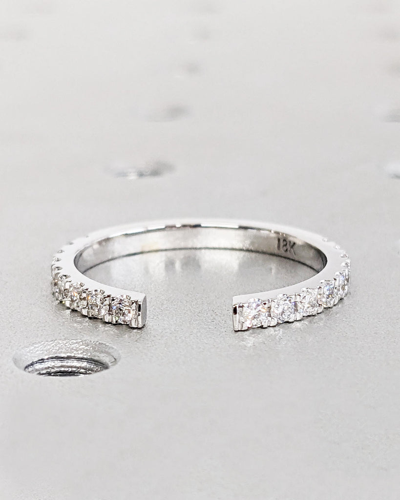 Diamond Wedding Band, 18K White Gold Ring, Open Gap Wedding Band, Diamond Cuff Ring, Stacking Ring Stackable Band Matching Band, Bridal Gift