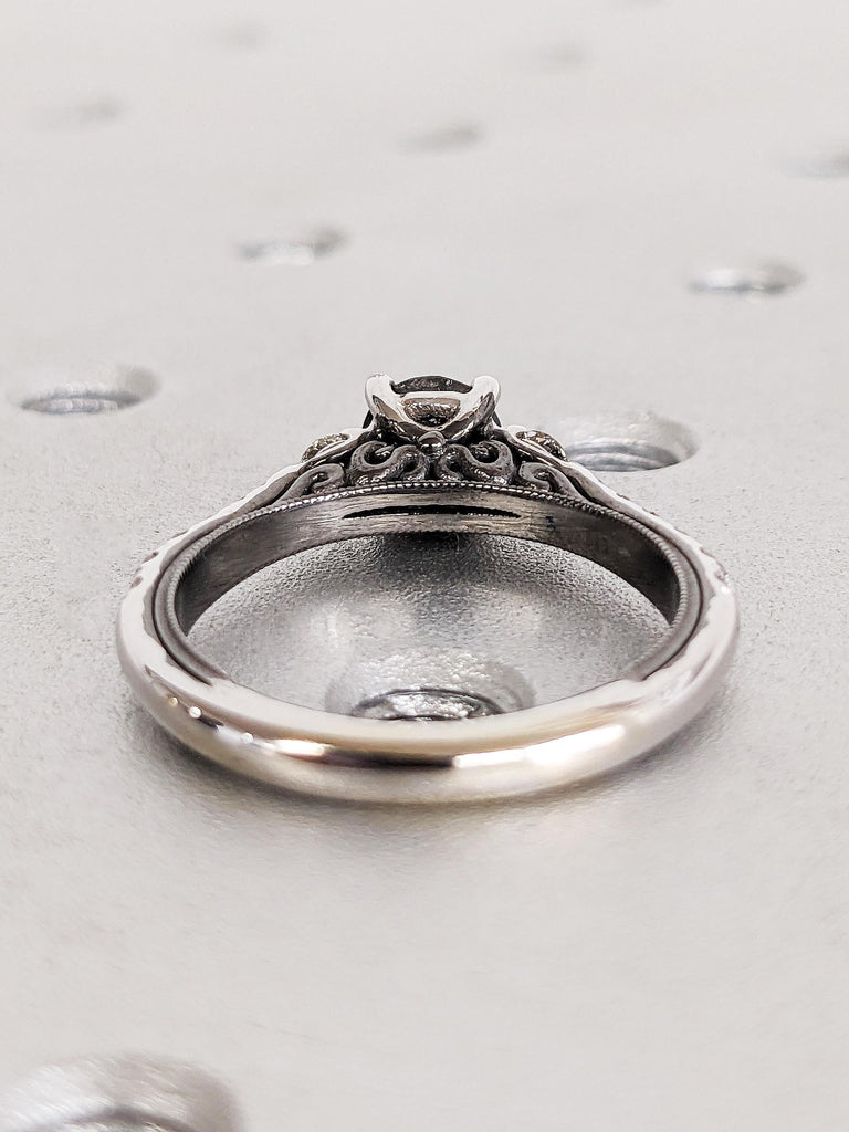 Unique Round Salt & Pepper Diamond Ring, Two Tone White, Back Gold Engagement Ring, Dramatic Wedding Ring, Vintage Raw Diamond Ring For Her