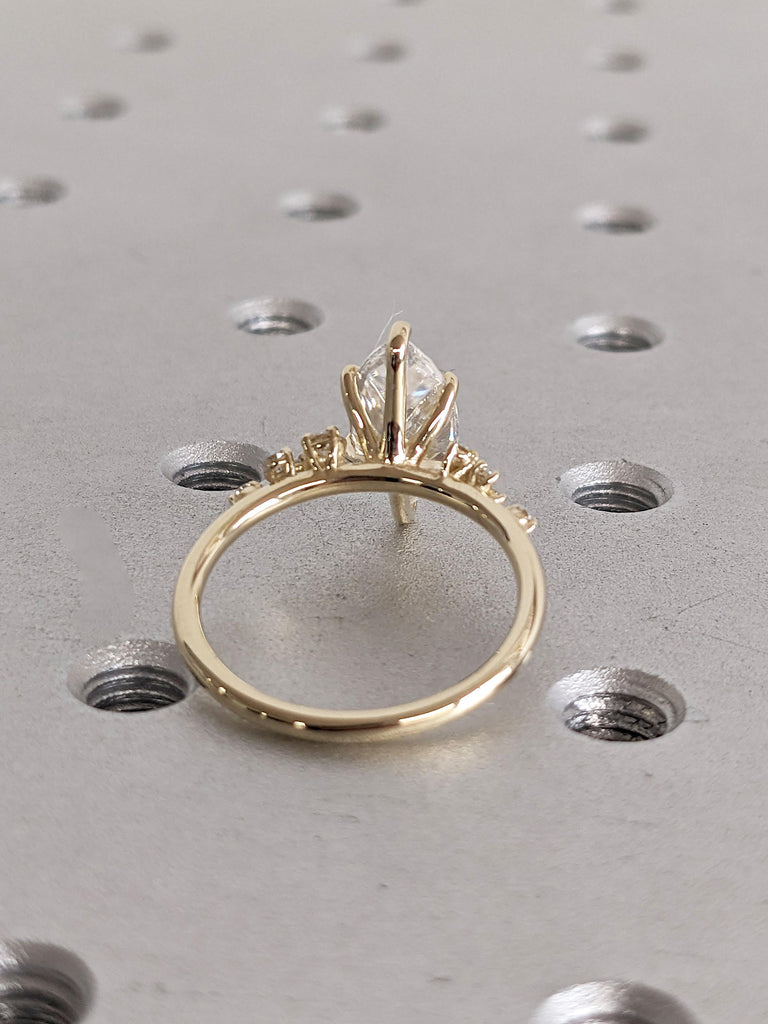 14k Yellow Gold CVD Diamond Marquise Engagement Ring | Chevron Stacking Ring | Wedding Anniversary Ring | Fine Handmade Gold Bridal Jewelry image #8