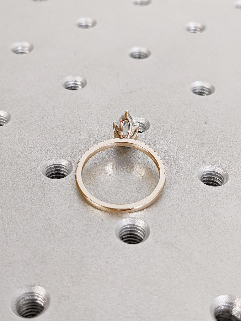 1ct Lab Diamond Ring, Art Deco 14k Yellow Gold Wedding Band, Vintage Lab Grown Engagement Ring, Half Eternity Band, Unique Pear Diamond Ring