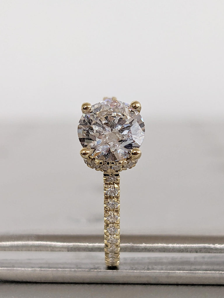 Round Cut Moissanite Engagement Ring, 18k, 14k Solid Gold Ring, Moissanite Hidden Halo Ring, Moissanite Eternity Ring, Unique Gift for Her