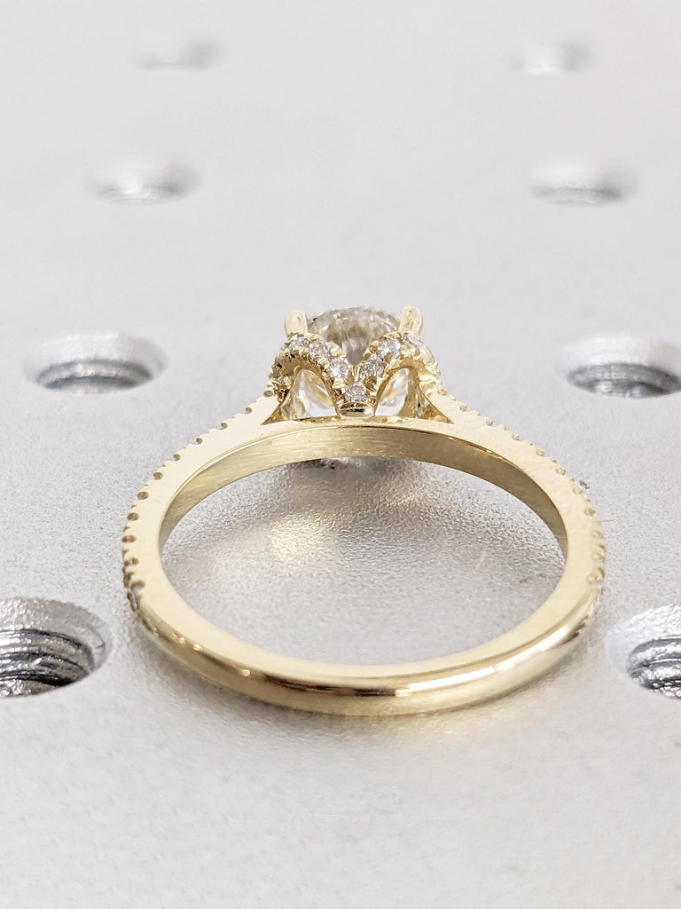 Round Cut Moissanite Engagement Ring, 18k, 14k Solid Gold Ring, Moissanite Hidden Halo Ring, Moissanite Eternity Ring, Unique Gift for Her
