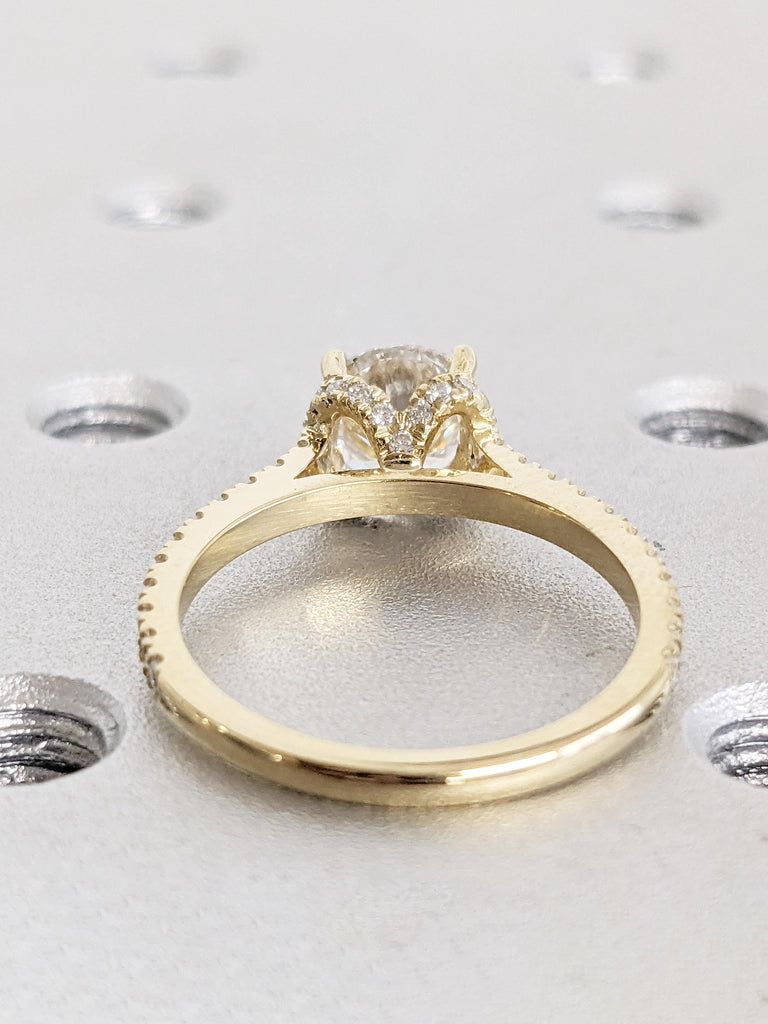 Hidden Halo Engagement Ring, Half Eternity Ring, Round Moissanite Ring, Art Deco Anniversary Ring, Gold Bridal Ring, Moissanite Wedding Ring